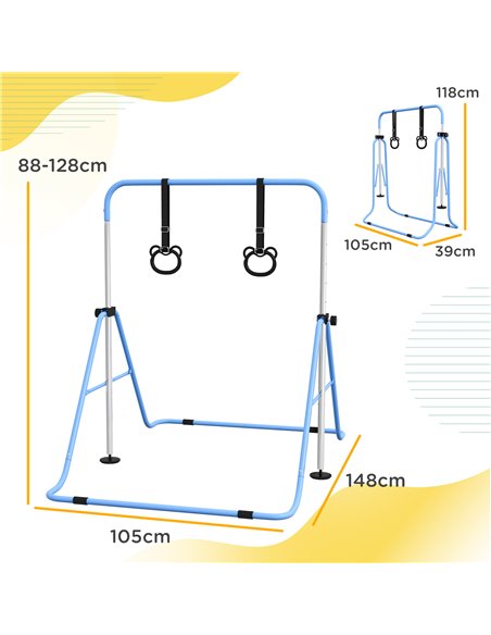 HOMCOM Adjustable Height, Foldable Kids Gymnastics Bar w/ Non-Slip Mats, for 3+ Years, Blue 340-016V00BU - pic 94018 | FastDaddyshop
