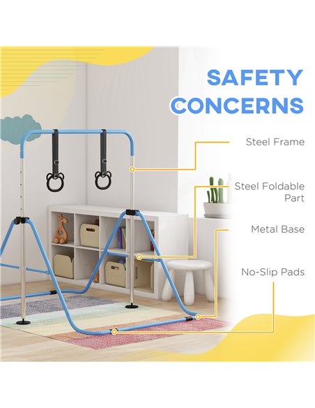 HOMCOM Adjustable Height, Foldable Kids Gymnastics Bar w/ Non-Slip Mats, for 3+ Years, Blue 340-016V00BU - pic 94020 | FastDaddyshop