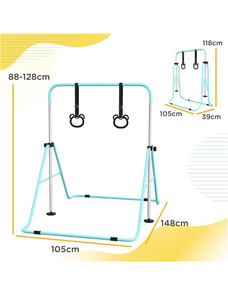 HOMCOM Adjustable Height, Foldable Kids Gymnastics Bar w/ Non-Slip Mats, for 3+ Years, Green 340-016V00GN - pic 94027 | FastDaddyshop