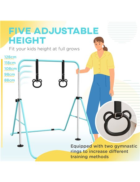 HOMCOM Adjustable Height, Foldable Kids Gymnastics Bar w/ Non-Slip Mats, for 3+ Years, Green 340-016V00GN - pic 94028 | FastDaddyshop