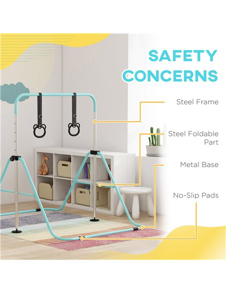 HOMCOM Adjustable Height, Foldable Kids Gymnastics Bar w/ Non-Slip Mats, for 3+ Years, Green 340-016V00GN - pic 94029 | FastDaddyshop