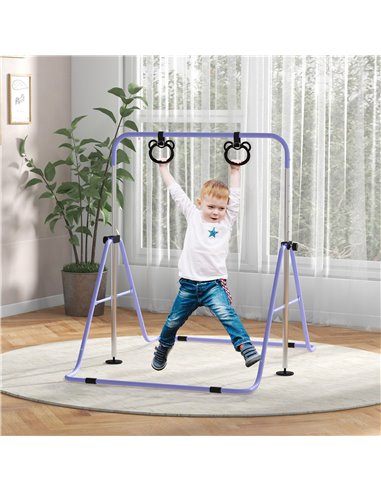 HOMCOM Adjustable Height, Foldable Kids Gymnastics Bar w/ Non-Slip Mats, for 3+ Years, Purple 340-016V00VT