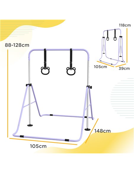 HOMCOM Adjustable Height, Foldable Kids Gymnastics Bar w/ Non-Slip Mats, for 3+ Years, Purple 340-016V00VT - pic 94036 | FastDaddyshop