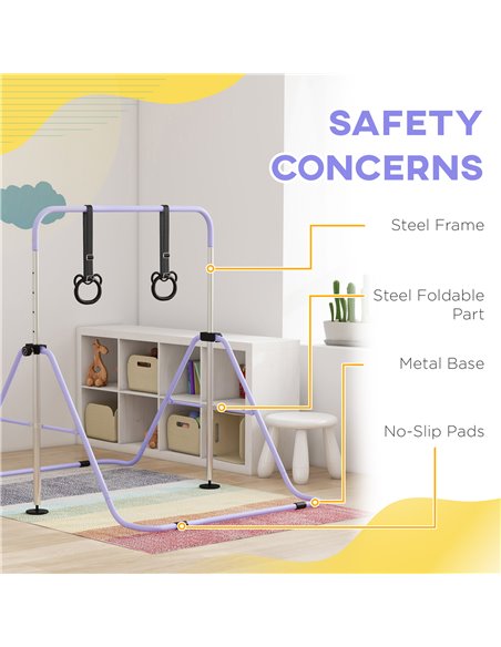 HOMCOM Adjustable Height, Foldable Kids Gymnastics Bar w/ Non-Slip Mats, for 3+ Years, Purple 340-016V00VT - pic 94038 | FastDaddyshop