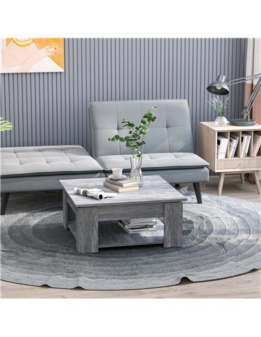 HOMCOM 2 Tier Wood Coffee Table Side Table Bottom Storage Shelf  Simple Modern Living Room Grey Wood Grain