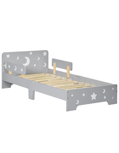 ZONEKIZ Kids Toddler Bed with Star & Moon Patterns, Safety Side Rails Slats, Kids Bedroom Furniture for 3-6 Years Old, Grey, 143 - pic 94043 | FastDaddyshop