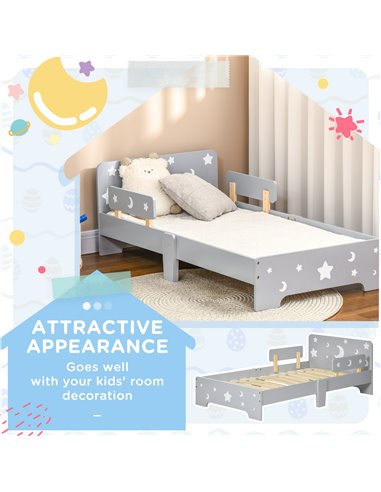 ZONEKIZ Kids Toddler Bed with Star & Moon Patterns, Safety Side Rails Slats, Kids Bedroom Furniture for 3-6 Years Old, Grey, 143