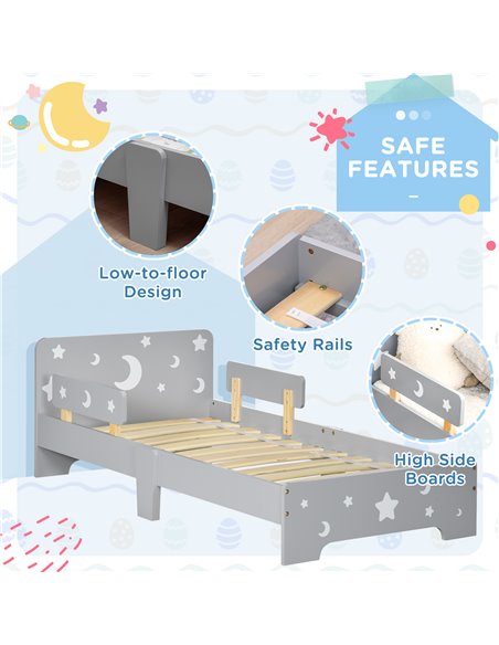 ZONEKIZ 3PCs Kids Furniture Bedroom Set with Bed, Toy Box Bench, Storage Unit with Baskets, Star and Moon Patterns, for 3-6 Year - pic 94058 | FastDaddyshop