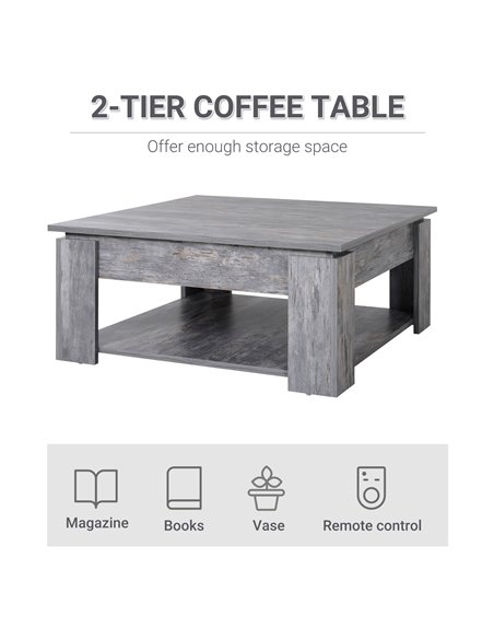 HOMCOM 2 Tier Wood Coffee Table Side Table Bottom Storage Shelf  Simple Modern Living Room Grey Wood Grain - pic 9406 | FastDaddyshop