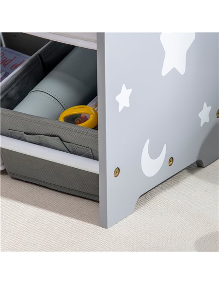 ZONEKIZ 3PCs Kids Furniture Bedroom Set with Bed, Toy Box Bench, Storage Unit with Baskets, Star and Moon Patterns, for 3-6 Year - pic 94060 | FastDaddyshop