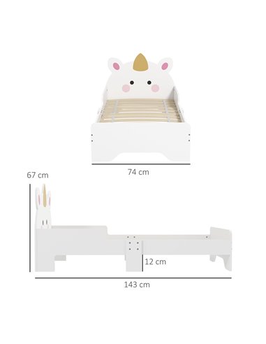 ZONEKIZ Unicorn Toddler Bed, Children's Bedroom Furniture, for Ages 3-6, 143 x 74 x 67 cm, White 313-011V00WT