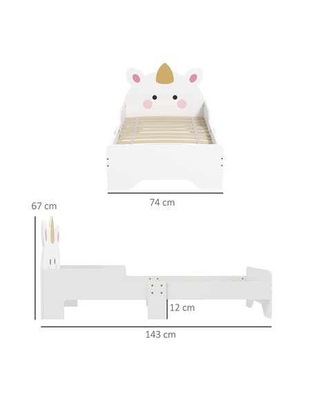 ZONEKIZ Unicorn Toddler Bed, Children's Bedroom Furniture, for Ages 3-6, 143 x 74 x 67 cm, White 313-011V00WT - pic 94063 | FastDaddyshop