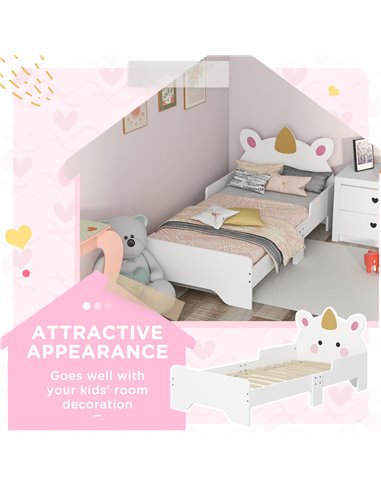 ZONEKIZ Unicorn Toddler Bed, Children's Bedroom Furniture, for Ages 3-6, 143 x 74 x 67 cm, White 313-011V00WT