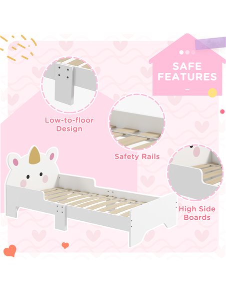 ZONEKIZ Unicorn Toddler Bed, Children's Bedroom Furniture, for Ages 3-6, 143 x 74 x 67 cm, White 313-011V00WT - pic 94065 | FastDaddyshop