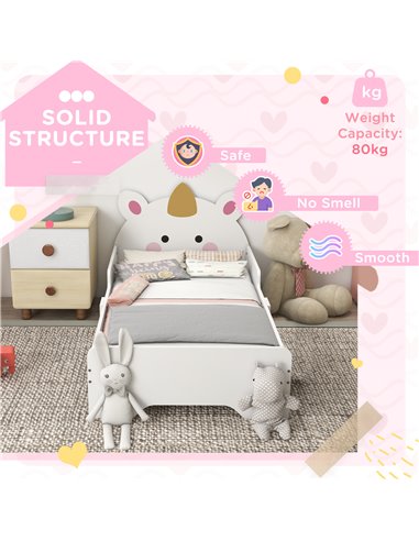 ZONEKIZ Unicorn Toddler Bed, Children's Bedroom Furniture, for Ages 3-6, 143 x 74 x 67 cm, White 313-011V00WT