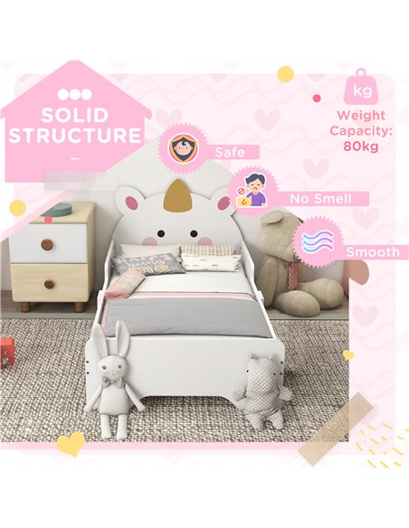 ZONEKIZ Unicorn Toddler Bed, Children's Bedroom Furniture, for Ages 3-6, 143 x 74 x 67 cm, White 313-011V00WT - pic 94066 | FastDaddyshop
