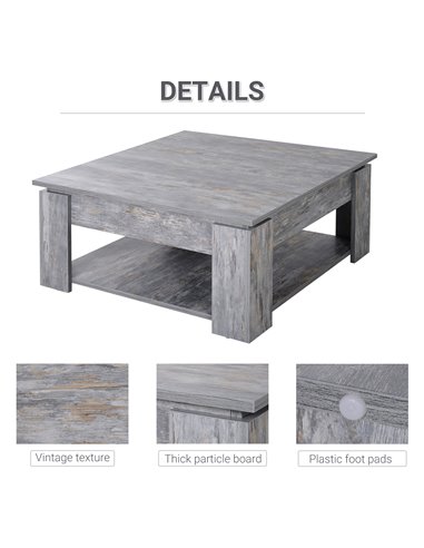 HOMCOM 2 Tier Wood Coffee Table Side Table Bottom Storage Shelf  Simple Modern Living Room Grey Wood Grain