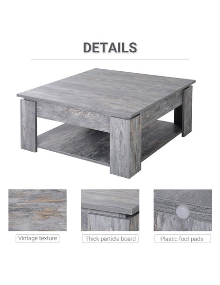HOMCOM 2 Tier Wood Coffee Table Side Table Bottom Storage Shelf  Simple Modern Living Room Grey Wood Grain - pic 9407 | FastDaddyshop