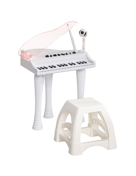 AIYAPLAY Children's 32-Key Electronic Piano Keyboard w/ Stool, Interactive Lights, Microphone, Variety of Sounds for Kids, White - pic 94088 | FastDaddyshop