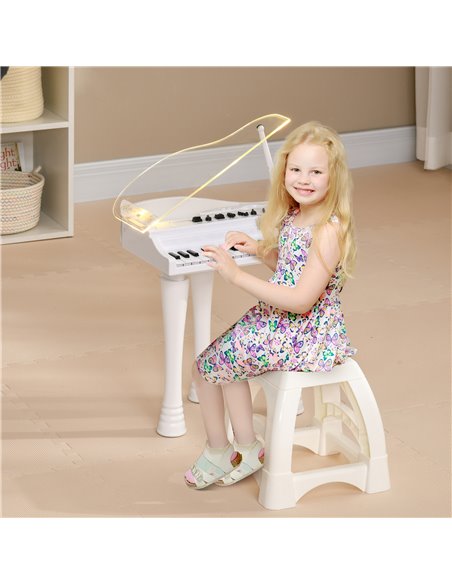 AIYAPLAY Children's 32-Key Electronic Piano Keyboard w/ Stool, Interactive Lights, Microphone, Variety of Sounds for Kids, White - pic 94089 | FastDaddyshop