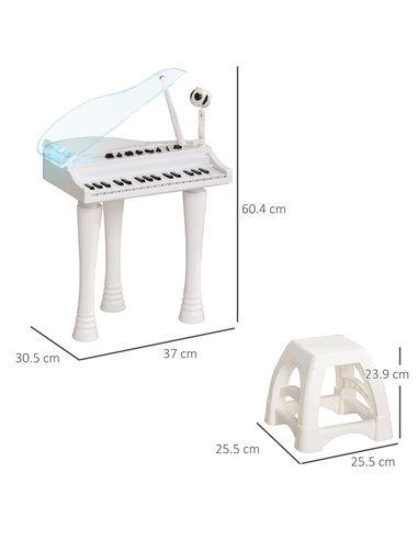 AIYAPLAY Children's 32-Key Electronic Piano Keyboard w/ Stool, Interactive Lights, Microphone, Variety of Sounds for Kids, White
