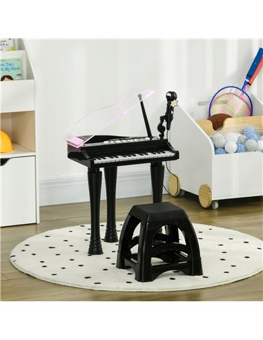 AIYAPLAY Children's 32-Key Piano Keyboard, with Stool, Lights, Microphone, Sounds, for Aspiring Musicians, Black 390-023V00BK