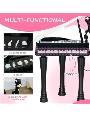 AIYAPLAY Children's 32-Key Piano Keyboard, with Stool, Lights, Microphone, Sounds, for Aspiring Musicians, Black 390-023V00BK