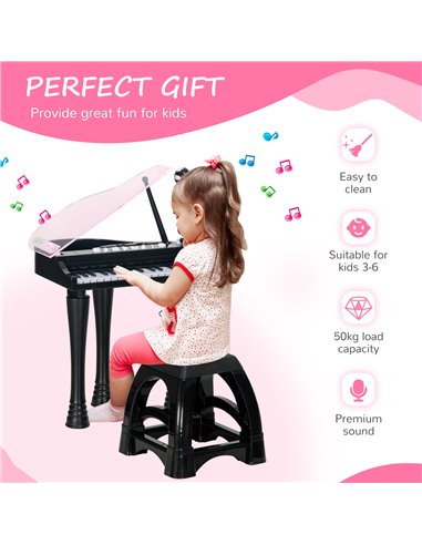 AIYAPLAY Children's 32-Key Piano Keyboard, with Stool, Lights, Microphone, Sounds, for Aspiring Musicians, Black 390-023V00BK