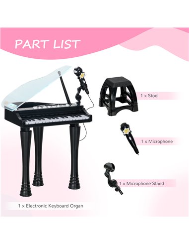 AIYAPLAY Children's 32-Key Piano Keyboard, with Stool, Lights, Microphone, Sounds, for Aspiring Musicians, Black 390-023V00BK
