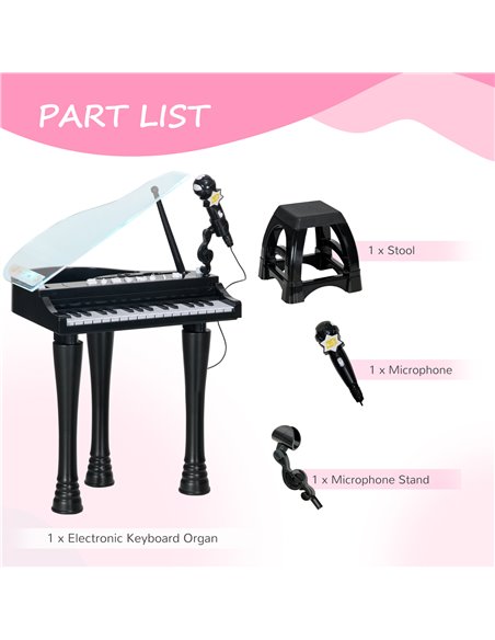 AIYAPLAY Children's 32-Key Piano Keyboard, with Stool, Lights, Microphone, Sounds, for Aspiring Musicians, Black 390-023V00BK - pic 94103 | FastDaddyshop