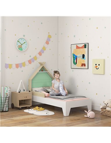 AIYAPLAY Toddler Bed Frame Treehouse Style Single Bed Frame with Safety Guardrails, 144L x 74W x 110Hcm 313-015V80GN