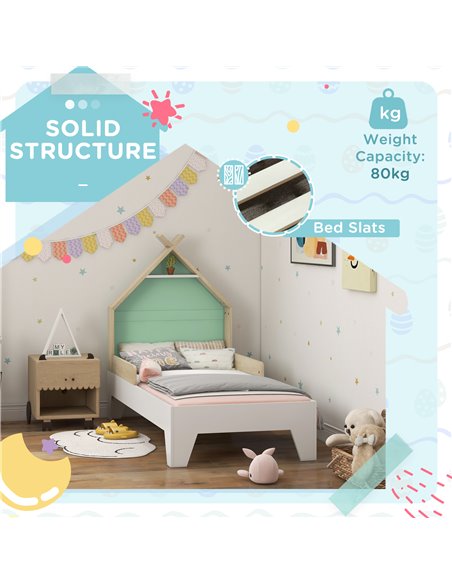 AIYAPLAY Toddler Bed Frame Treehouse Style Single Bed Frame with Safety Guardrails, 144L x 74W x 110Hcm 313-015V80GN - pic 94109 | FastDaddyshop