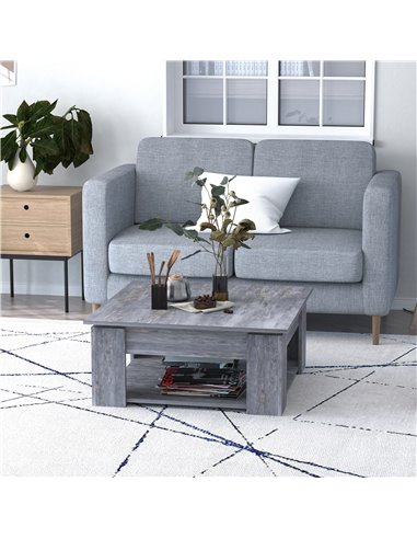 HOMCOM 2 Tier Wood Coffee Table Side Table Bottom Storage Shelf  Simple Modern Living Room Grey Wood Grain