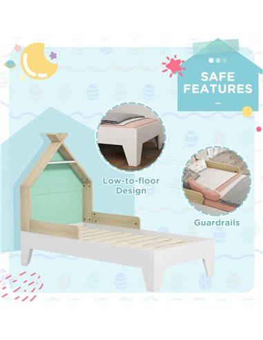 AIYAPLAY Toddler Bed Frame Treehouse Style Single Bed Frame with Safety Guardrails, 144L x 74W x 110Hcm 313-015V80GN