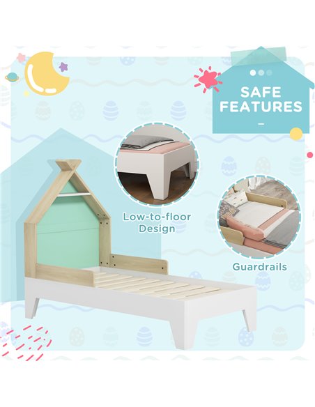 AIYAPLAY Toddler Bed Frame Treehouse Style Single Bed Frame with Safety Guardrails, 144L x 74W x 110Hcm 313-015V80GN - pic 94110 | FastDaddyshop