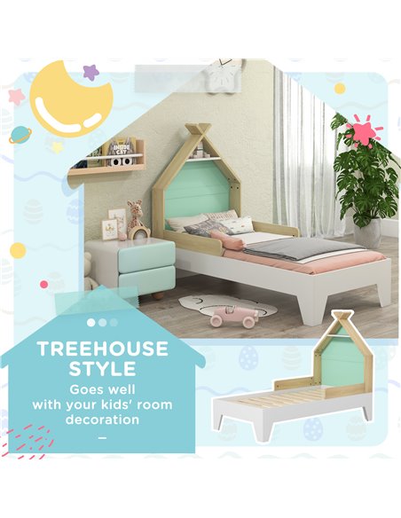 AIYAPLAY Toddler Bed Frame Treehouse Style Single Bed Frame with Safety Guardrails, 144L x 74W x 110Hcm 313-015V80GN - pic 94111 | FastDaddyshop