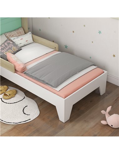 AIYAPLAY Toddler Bed Frame Treehouse Style Single Bed Frame with Safety Guardrails, 144L x 74W x 110Hcm 313-015V80GN