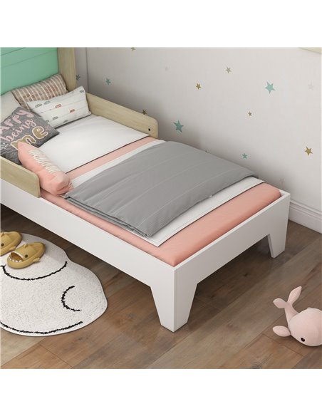 AIYAPLAY Toddler Bed Frame Treehouse Style Single Bed Frame with Safety Guardrails, 144L x 74W x 110Hcm 313-015V80GN - pic 94114 | FastDaddyshop