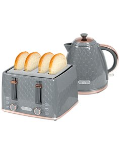 HOMCOM 1.7L 3000W Fast Boil Kettle & 4 Slice Toaster Set, Kettle and Toaster Set with 7 Browning Controls, Crumb Tray, Grey 800-