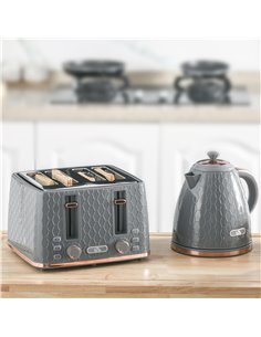 HOMCOM 1.7L 3000W Fast Boil Kettle & 4 Slice Toaster Set, Kettle and Toaster Set with 7 Browning Controls, Crumb Tray, Grey 800- 2