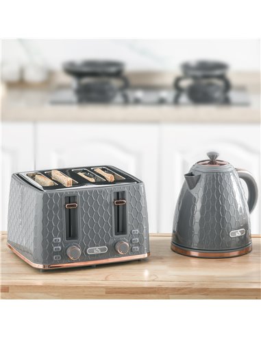 HOMCOM 1.7L 3000W Fast Boil Kettle & 4 Slice Toaster Set, Kettle and Toaster Set with 7 Browning Controls, Crumb Tray, Grey 800-