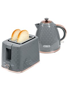 HOMCOM 1.7L 3000W Fast Boil Kettle & 2 Slice Toaster Set, Kettle and Toaster Set with Auto Shut Off, Browning Controls, Grey 800