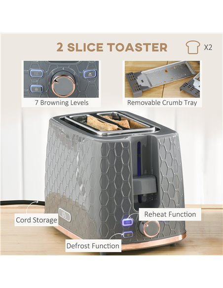 HOMCOM 1.7L 3000W Fast Boil Kettle & 2 Slice Toaster Set, Kettle and Toaster Set with Auto Shut Off, Browning Controls, Grey 800 - pic 94128 | FastDaddyshop