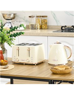 HOMCOM Cream Kettle and Toaster, 1.7L 3000W Fast Boil Jug Kettle w/ Auto Shut Off, 4 Slice Toaster w/ 7 Level Browning Controls  2