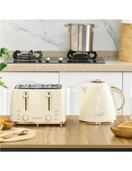 HOMCOM Cream Kettle and Toaster, 1.7L 3000W Fast Boil Jug Kettle w/ Auto Shut Off, 4 Slice Toaster w/ 7 Level Browning Controls  - pic 94139 | FastDaddyshop