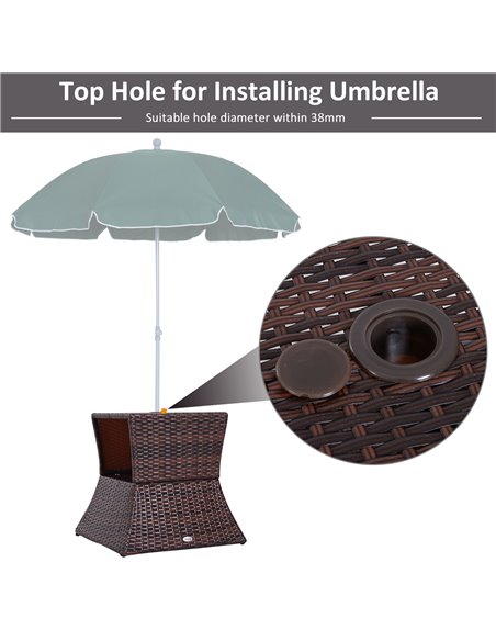 Outsunny Outdoor Patio Rattan Wicker Coffee Table Bistro Side Table w/ Umbrella Hole and Storage Space, Brown - pic 9414 | FastDaddyshop
