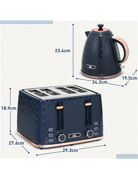 HOMCOM Kettle and Toaster Set, 1.7L 3000W Fast Boil Jug Kettle with Auto Shut Off, 4 Slice Toaster with 7 Level Browning Control - pic 94144 | FastDaddyshop