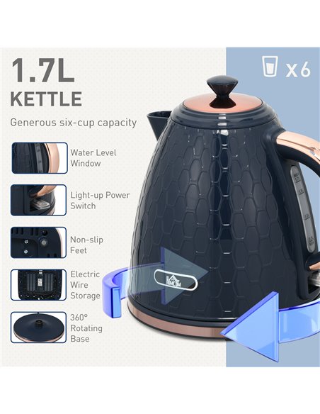 HOMCOM Kettle and Toaster Set, 1.7L 3000W Fast Boil Jug Kettle with Auto Shut Off, 4 Slice Toaster with 7 Level Browning Control - pic 94145 | FastDaddyshop
