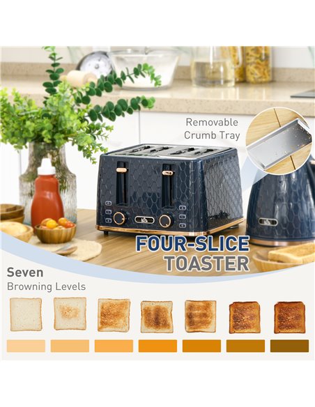 HOMCOM Kettle and Toaster Set, 1.7L 3000W Fast Boil Jug Kettle with Auto Shut Off, 4 Slice Toaster with 7 Level Browning Control - pic 94146 | FastDaddyshop
