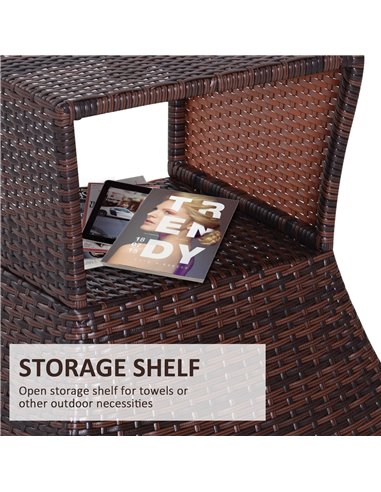 Outsunny Outdoor Patio Rattan Wicker Coffee Table Bistro Side Table w/ Umbrella Hole and Storage Space, Brown